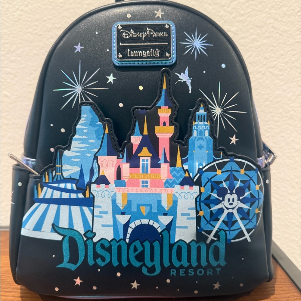 NWT Loungefly Disneyland Parks Backpack Castle Matterhorn Fireworks Black